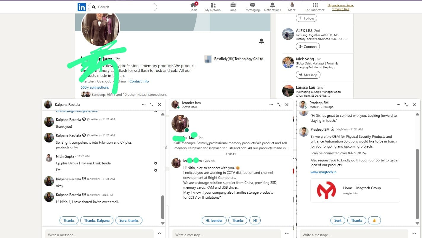 new customer enquiries — real LinkedIn message received by a client