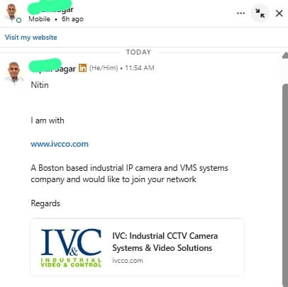 dealer network opportunities — real LinkedIn message received by a client
