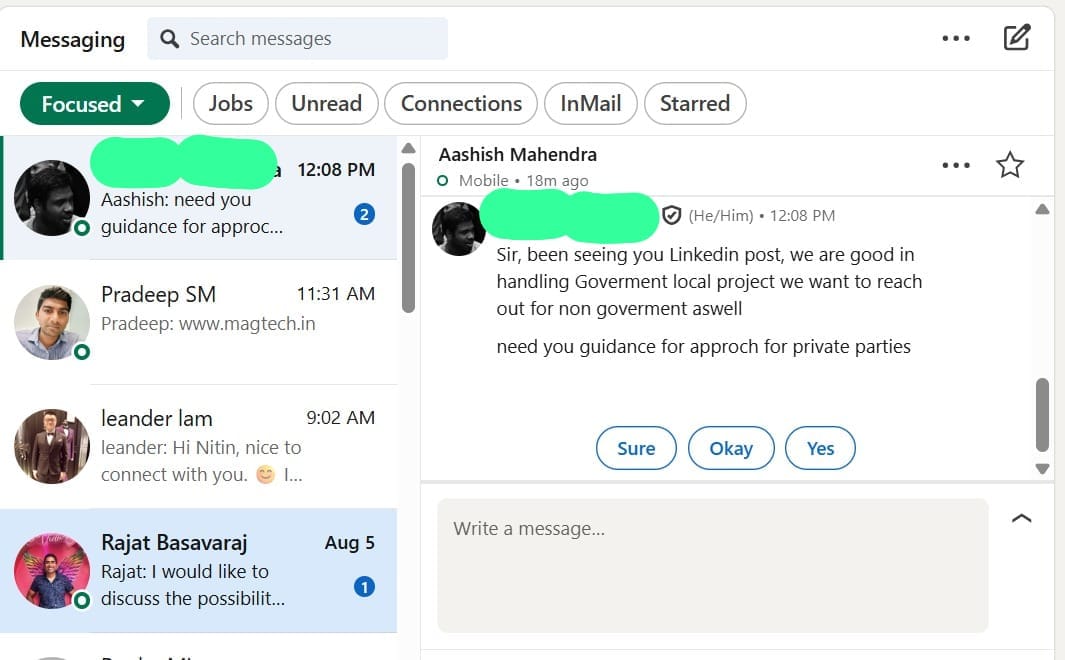 strategic partnership enquiries — real LinkedIn message received by a client