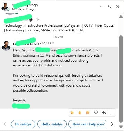 brand collaboration requests — real LinkedIn message received by a client